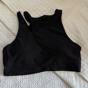 Old Navy Padded Heathered Black High-Neck Sports Bralette